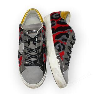 39~8.5 Philippe Model Paris Sneaker Multi Animal Suede Terry Gold Silver Italy